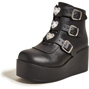 🆕 Black Platform Chunky Ankle Boots Women Goth Wedge Heels Zipper Buckle PU